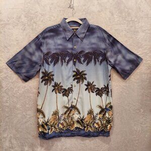 Croft & Barrow Mens M Blue Palms Hawaiian Button Up  Shirt vacation cruise beach